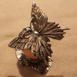 2001 Reed & Barton- Butterfly Silver Leaf Accent With Rose Quartz Sphere Stone